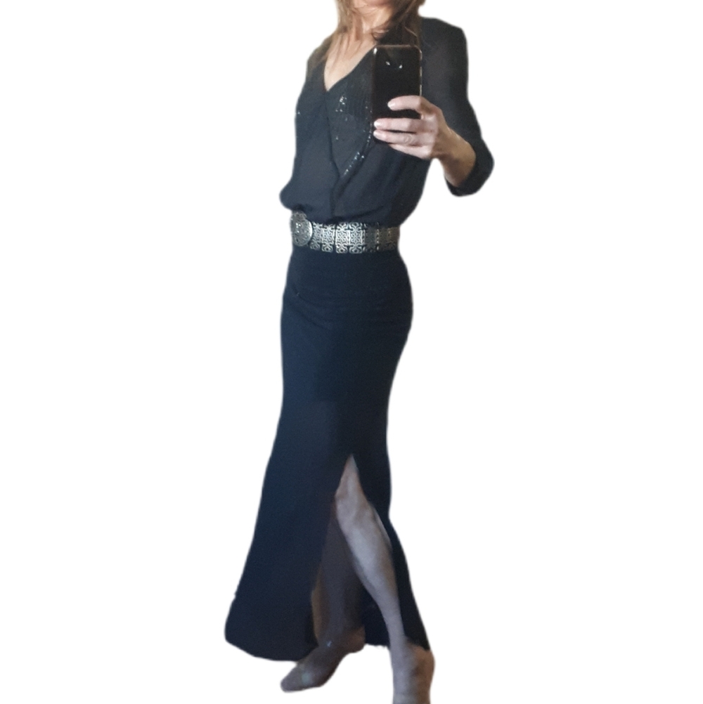 Vintage Robert Rodriguez Classic Black Silk Maxi Skirt